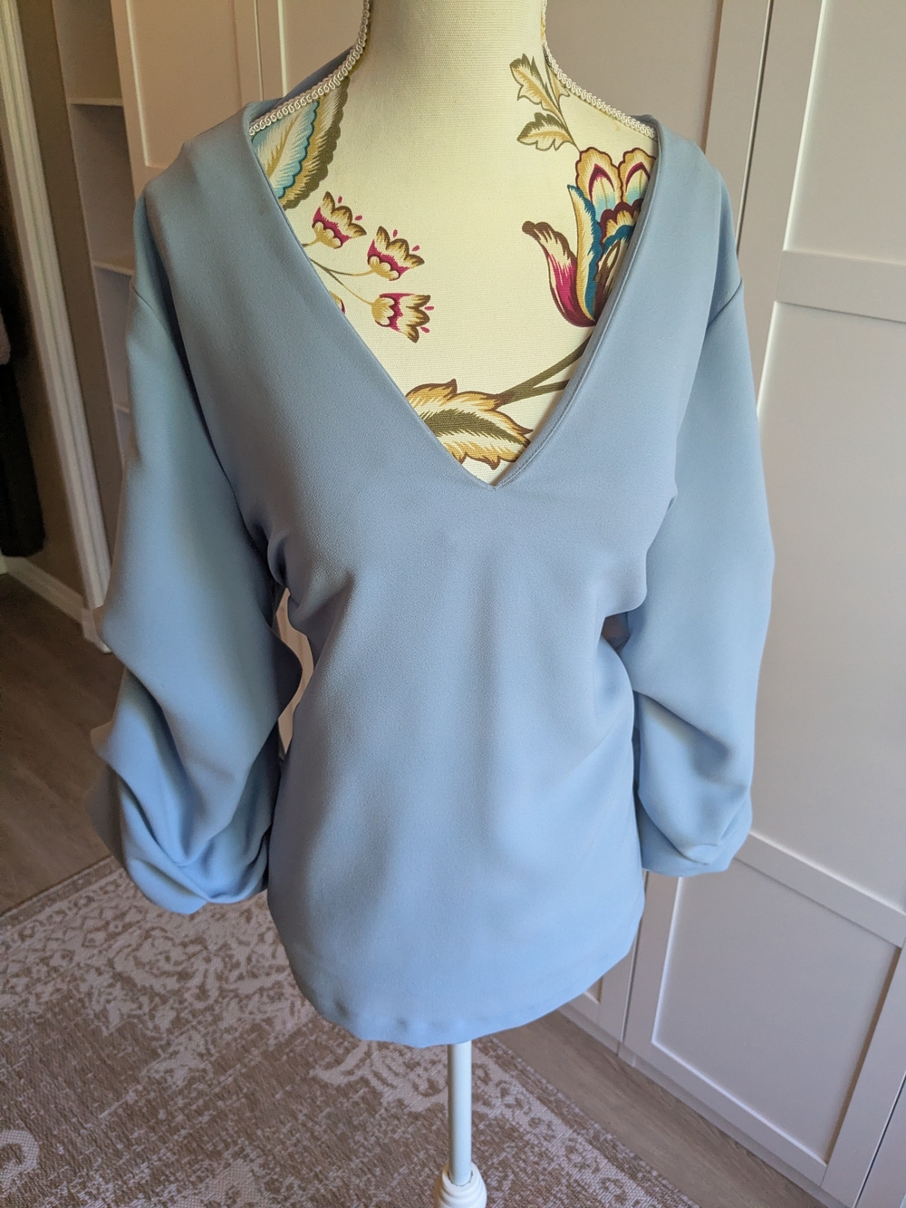 H&M Pale Blue V-Neck Long Sleeve Blouse